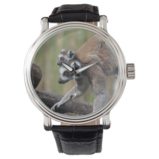 Ring-getrainde Lemur moeder en Baby Horloge (Voorkant)