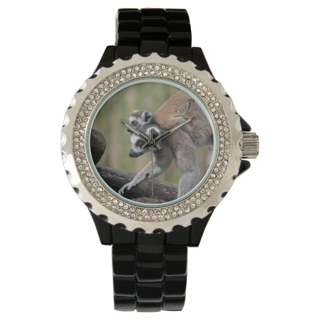 Ring-getrainde Lemur moeder en Baby Horloge (Voorkant)