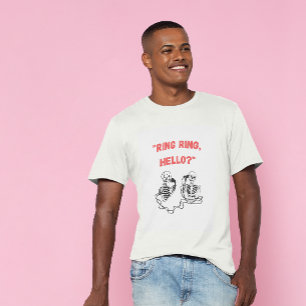 "Ring, hallo?" 2 Handgetekende Skeletten die belle T-shirt