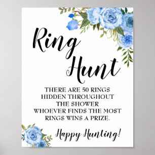 Ring Hunt Game Vrijgezellenfeest Blauw bloem Poster