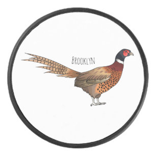 Ring-necked fazant bird cartoon hockey puck