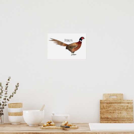 Ring-necked fazant bird cartoon poster (Keuken)
