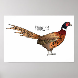 Ring-necked fazant bird cartoon poster