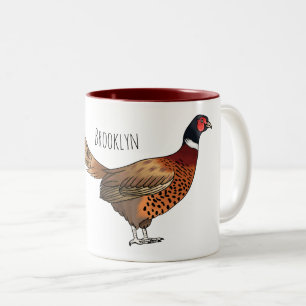 Ring-necked fazant bird cartoon tweekleurige koffiemok