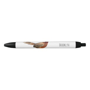 Ring-necked fazant bird cartoon zwarte inkt pen