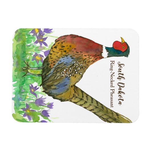 Ring Necked Pheasant Prairie Pasque Flower Custom Magneet (Horizontaal)