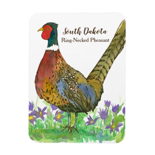 Ring Necked Pheasant Prairie Pasque Flower Custom Magneet (Verticaal)