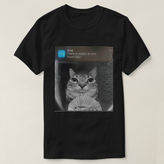 Ring Notification Cat Meme | Grappige deur cam art T-shirt (Design voorkant)