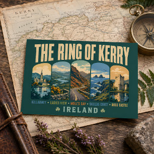 Ring of Kerry Ierland Landmarks Illustratie Retro Briefkaart