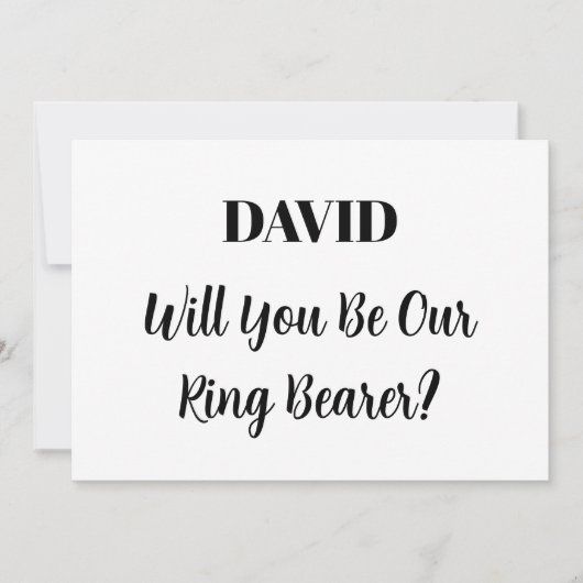 Ringbearer Aangepaste Naam Zwart Wit Minimale Brui Kaart (Voorkant)