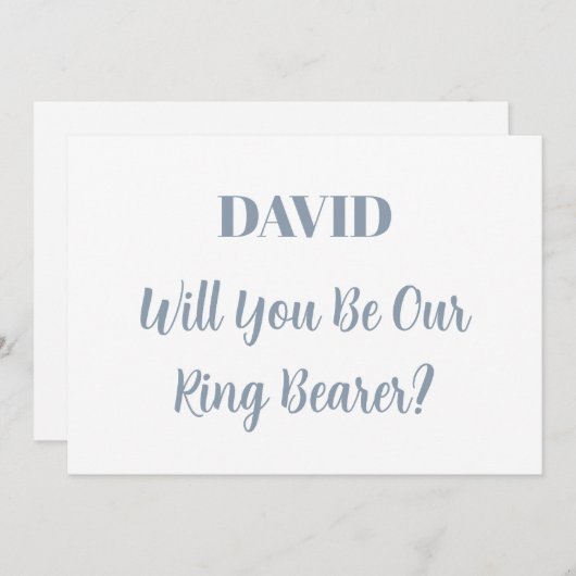 Ringbearer Custom Name Dusty Blue White Wedding Kaart (Voorkant / Achterkant)