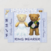 Ringdrager - Blauwe Trouwkaart met Teddys Kaart (Voorkant / Achterkant)