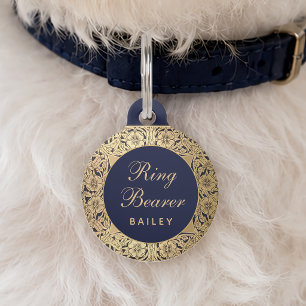 Ringdrager Trouwdag Vintage Goud Rozen Marineblauw Huisdierpenning