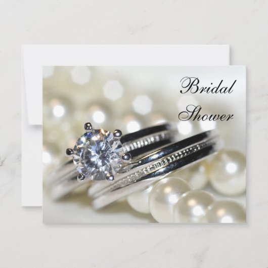 Ringen en de Witte Pearls Bridal Uitnodiging van d (Voorkant)