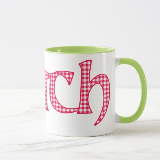 Ringer Coffee Mok, Welsh Cwtch, Red Check Gingham Mok (Rechts)