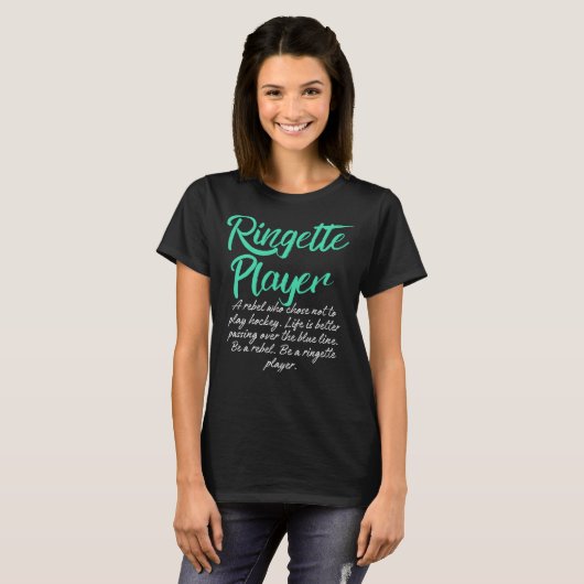 Ringette Rebel. Wees moedig en speel T-shirt (Voorkant volledig)