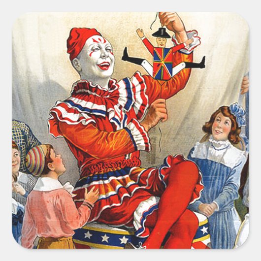  Ringling Brothers Clown Circus Poster Kinder Vierkante Sticker (Voorkant)