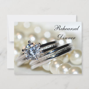 Rings en White Pearls Wedding Rehearsal Dinner Kaart