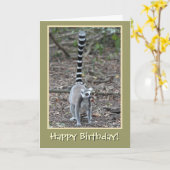 Ringstaart Lemur Happy Birthday Kaart (Gele Bloem)