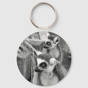 Ringstaartlemur met baby, zwart-wit sleutelhanger