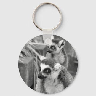 Ringstaartlemur met baby, zwart-wit sleutelhanger