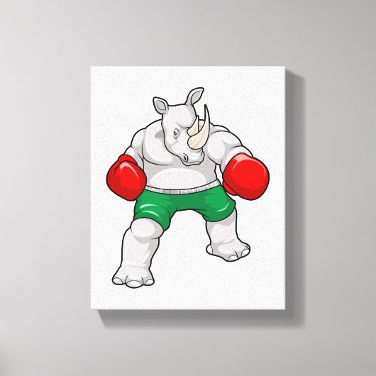 Rino bij Boxing met boxinghandschoenen Canvas Afdruk (Voorkant)
