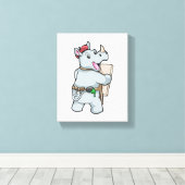 Rino bij het schilderen met kleuren canvas afdruk (Insitu (Houten vloer))