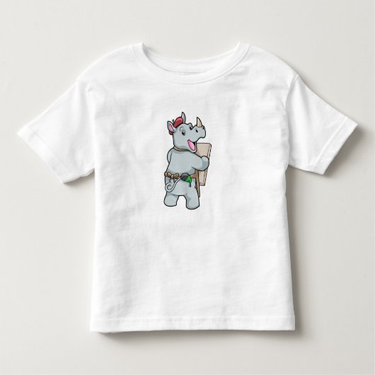 Rino bij het schilderen met kleuren kinder shirts (Voorkant)
