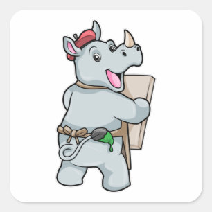 Rino bij het schilderen met kleuren vierkante sticker