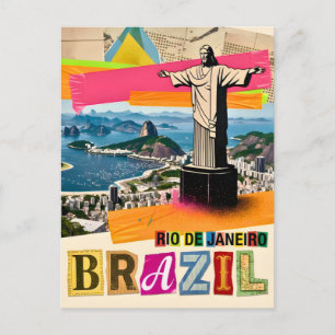 Rio de Janeiro Brazilië Christ Retro Collage Reize Briefkaart