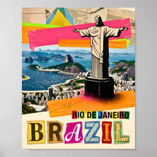Rio de Janeiro Brazilië Christ Retro Collage Reize Poster