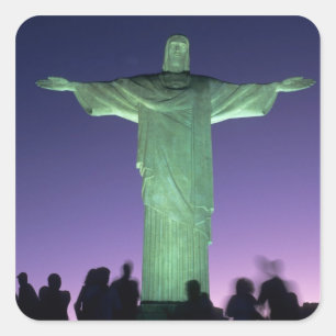 Rio de Janeiro, Brazilië. Het Christusbeeld op Vierkante Sticker