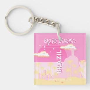 Rio de Janeiro Brazilië Reizen Kunst Roze Illustra Sleutelhanger