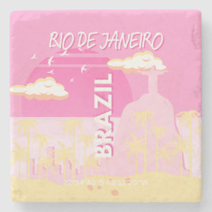 Rio de Janeiro Brazilië Reizen Kunst Roze Illustra Stenen Onderzetter