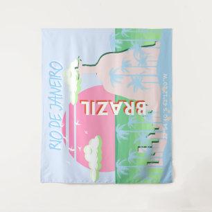 Rio de Janeiro Brazilië Travel Art Blue Illustrati Wandkleed