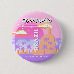 Rio de Janeiro Brazilië Travel Art Pink Poster Ronde Button 5,7 Cm