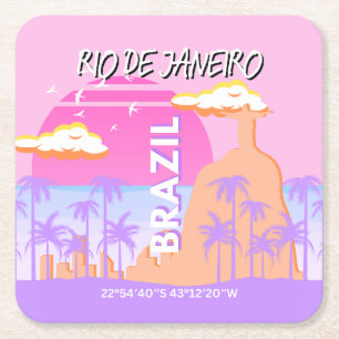 Rio de Janeiro Brazilië Travel Art Pink Poster Vierkante Kartonnen Onderzetter