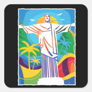Rio de Janeiro Cristo Redentor Brazilië, kleurrijk Vierkante Sticker