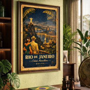 Rio de Janeiro Nacht Vintage Reisposter Poster