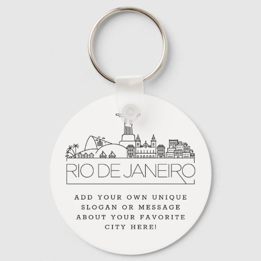 Rio De Janeiro Stylized Skyline | Aangepaste sloga Sleutelhanger (Voorkant)