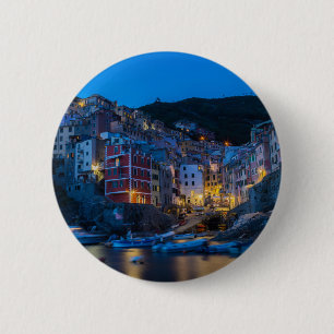 Riomaggiore at night Cinque Terre Liguria Italië Ronde Button 5,7 Cm