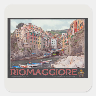 Riomaggiore Harbour - op Black.jpg Vierkante Sticker