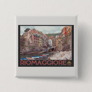 Riomaggiore Harbour (zwart) Vierkante Button 5,1 Cm