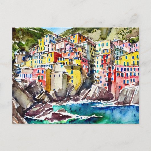 Riomaggiore, Italia,Waterverf Briefkaart (Voorkant)