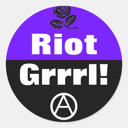 Riot Grrrl! Ronde sticker (Voorkant)