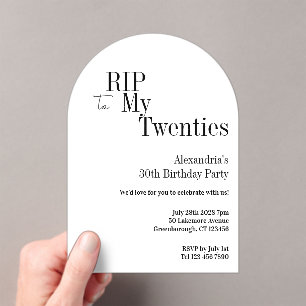 RIP 20s 30th Birthday Party Minimal White Acryl Uitnodigingen
