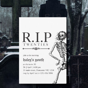 RIP 20s Twenties Grappige schedel begrafenis 30e v Kaart