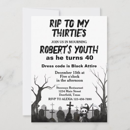 RIP à mes Trente ans ou Invitation d'anniversaire  (Devant)