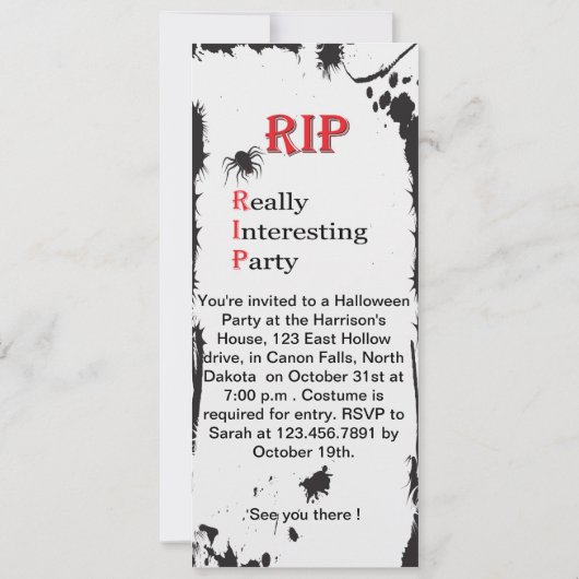 RIP - Echt interessante partijuitnodiging Hallowee Kaart (Achterkant)
