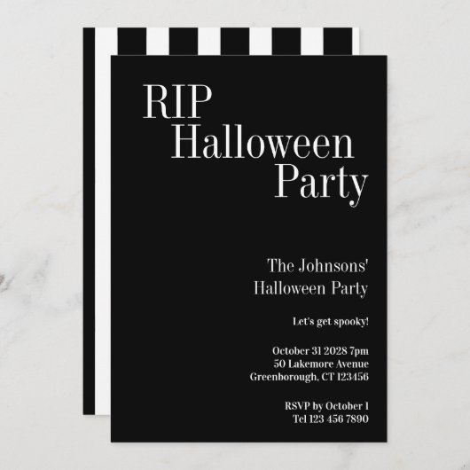 RIP Halloween Party Black and White Stripe Kaart (Voorkant / Achterkant)